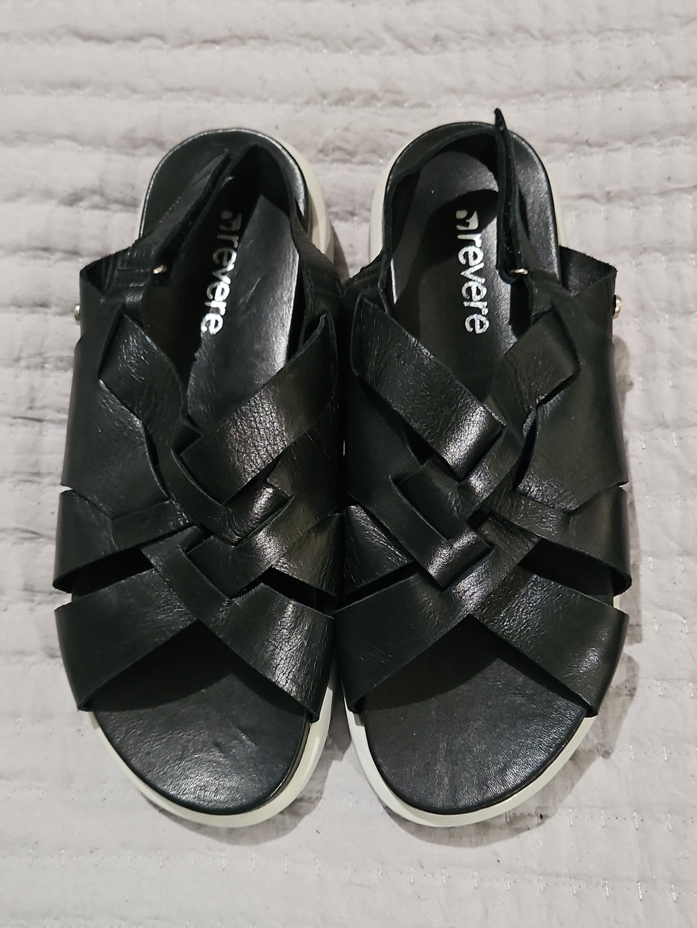Revere Black Woven Soft Leather Slide Sandals Sz 8.5